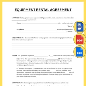 Equipment Rental Agreement Contract Form Editable Printable Template Professional Lease Simple Rental Term Download MS Word Google Docs PDF