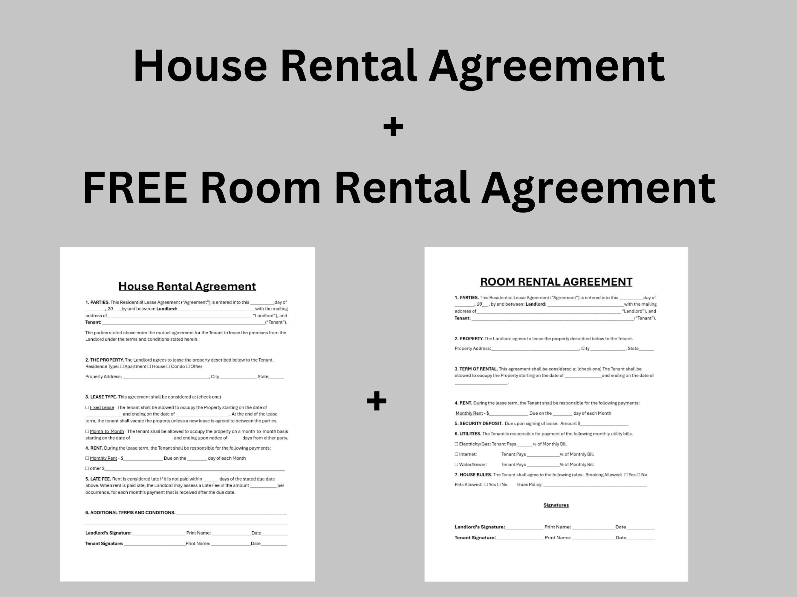 Editable House Rental Agreement Template, Single Page Home Landlord ...