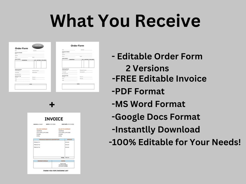 Editable Custom Order Form Template, Printable Small Business Order ...