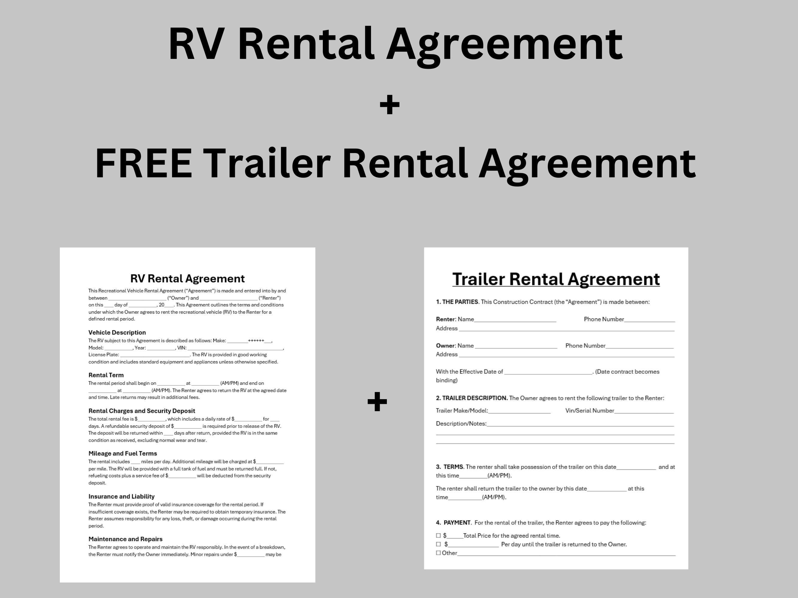 RV Rental Agreement Template, Editable Camper Rental Contract ...