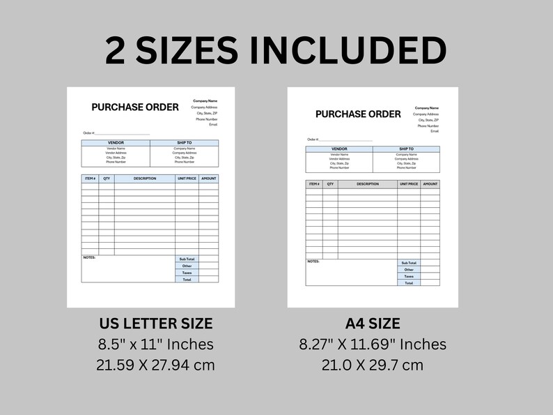 Editable Purchase Order Template, Printable PO Form, Small Business ...