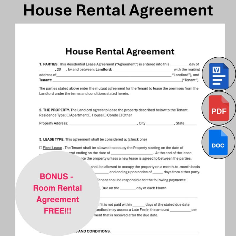 Editable House Rental Agreement Template, Single Page Home Landlord ...