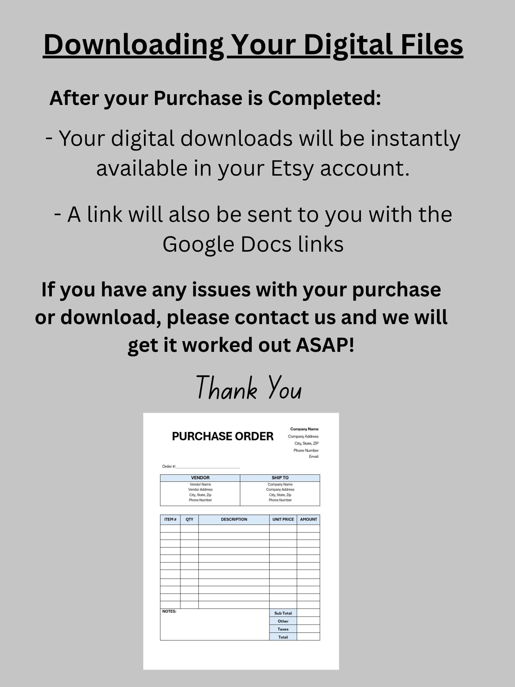 Po Document.pdf Editable Purchase Order Template, Printable PO Form, Small Business ...