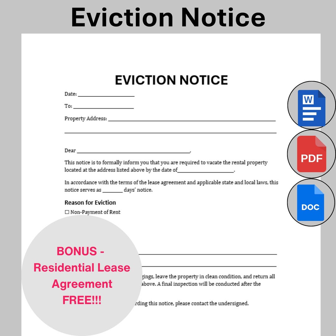 Editable Eviction Notice Template, Single Page Landlord Vacate Premises ...