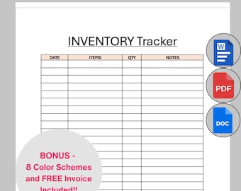 Plantilla de registro de inventario imprimible, inventario de productos para pequeñas empresas, organizador de gestión de inventario, formulario de seguimiento de inventario, planificador en PDF