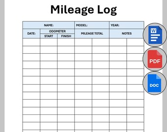 Mileage Tracker, Printable Mileage Log, Work Trip Miles Tracker, Business Mileage Log, Monthly Travel Mileage Form, Editable MS Word & PDF