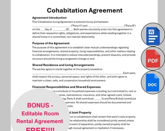 Cohabitation Agreement Template, Customizable Living Together Contract, Printable Domestic Partnership Form, Non-Marital Relationship PDF