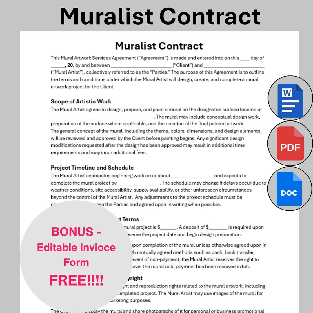 Muralist Contract Form, Customizable Mural Painting Agreement ...