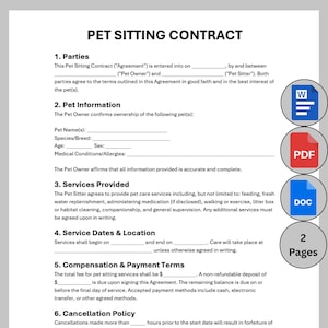 Customizable Pet Sitting Contract, Editable Dog Sitting Form Template, Printable Dog Walker Sitter Form, Cat Puppy Boarding Service Waiver
