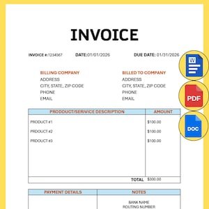 Invoice Editable Template, Printable Invoice, Custom Invoice, Invoice Form, Services Invoice, Product Invoice, Small Business Invoice Form