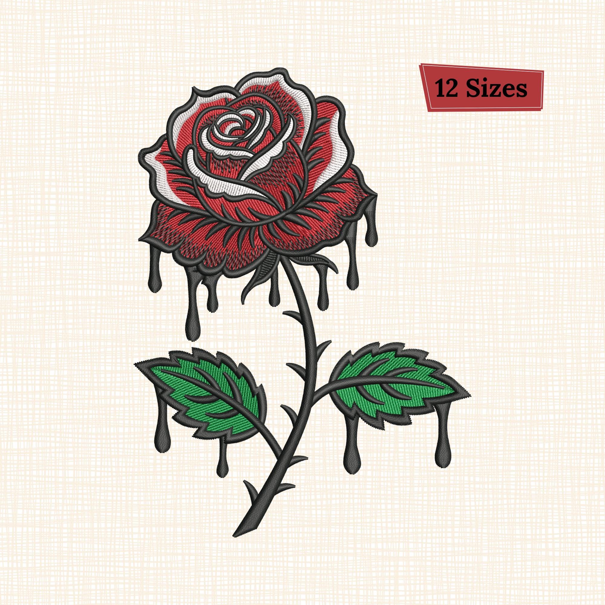 Gothic Dripping Rose Embroidery Design Dark Aesthetic Tattoo Style ...
