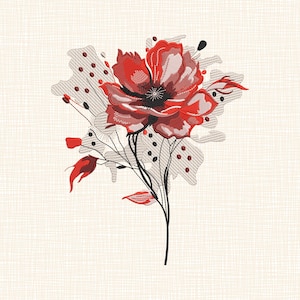 Watercolor Poppy Embroidery Design: Red Flower Machine Embroidery Files, 4 Sizes Instant Download