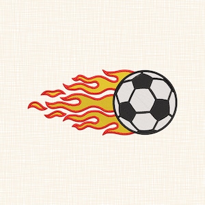 Borduurontwerp vlammende voetbal: sportuniform machinepatroonbestanden 6 maten direct downloaden