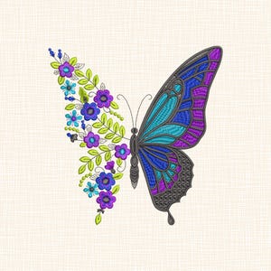 Floral Butterfly Embroidery Design: Machine Embroidery File (Digital Download)