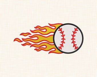 Flaming Baseball Embroidery Design, Mini Baseball. Softball design. Baseball ball Machine embroidery design Sport embroidery
