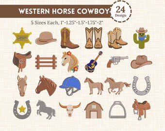Western Cowboy Embroidery Bundle 24 Designs, Horse Boots Hat Rodeo Mini Embroidery 1-2 Inch, Ranch Western Machine Embroidery Pack 5 size