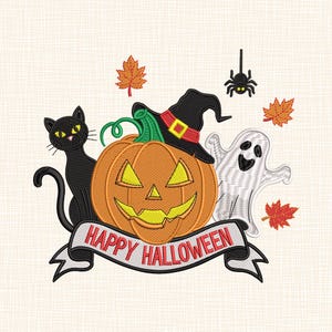 Halloween Embroidery Design: Scary Cat, Ghost, Pumpkin (Instant Download)