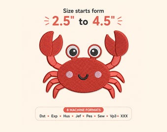 Baby Crab Embroidery Design, Cute Crab Machine Embroidery File, Ocean Sea Animal Embroidery Pattern, Kids Summer Design, Boy Embroidery