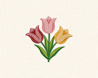 Mini Tulpenstrauß Stickdatei, Kleine Frühlingsblume Maschinenstickdatei PES DST JEF, Tulpen Blumenmuster 5 Größen