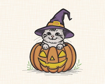 Halloween Cat Pumpkin Embroidery Design (Digital Download)