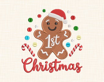 My 1st Christmas Gingerbread Embroidery Design Baby First Christmas Machine Embroidery Pattern 6 Sizes Pes Dst Jef