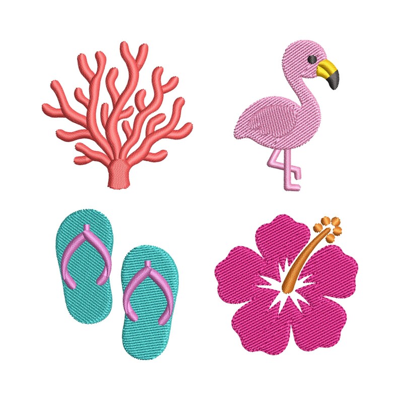 Paquete de minidiseños de bordado de verano, 24 iconos de playa y verano para bordado a máquina, conjunto de minidiseños de playa tropical en 5 tamaños (DST, PES, JEF). imagen 4