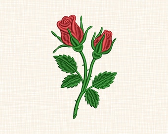 Red Rose Bud Embroidery Design, Romantic Floral Pattern (Digital Download)