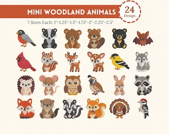Mini Woodland Animals Embroidery Bundle, 24 Forest Animal Machine Embroidery Designs, Cute Fall Autumn Wildlife Baby Nursery Files 7 size