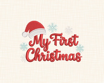 My First Christmas Embroidery Design Baby Santa Hat Winter Quote Machine Embroidery Pattern 7 Sizes Pes Dst Jef
