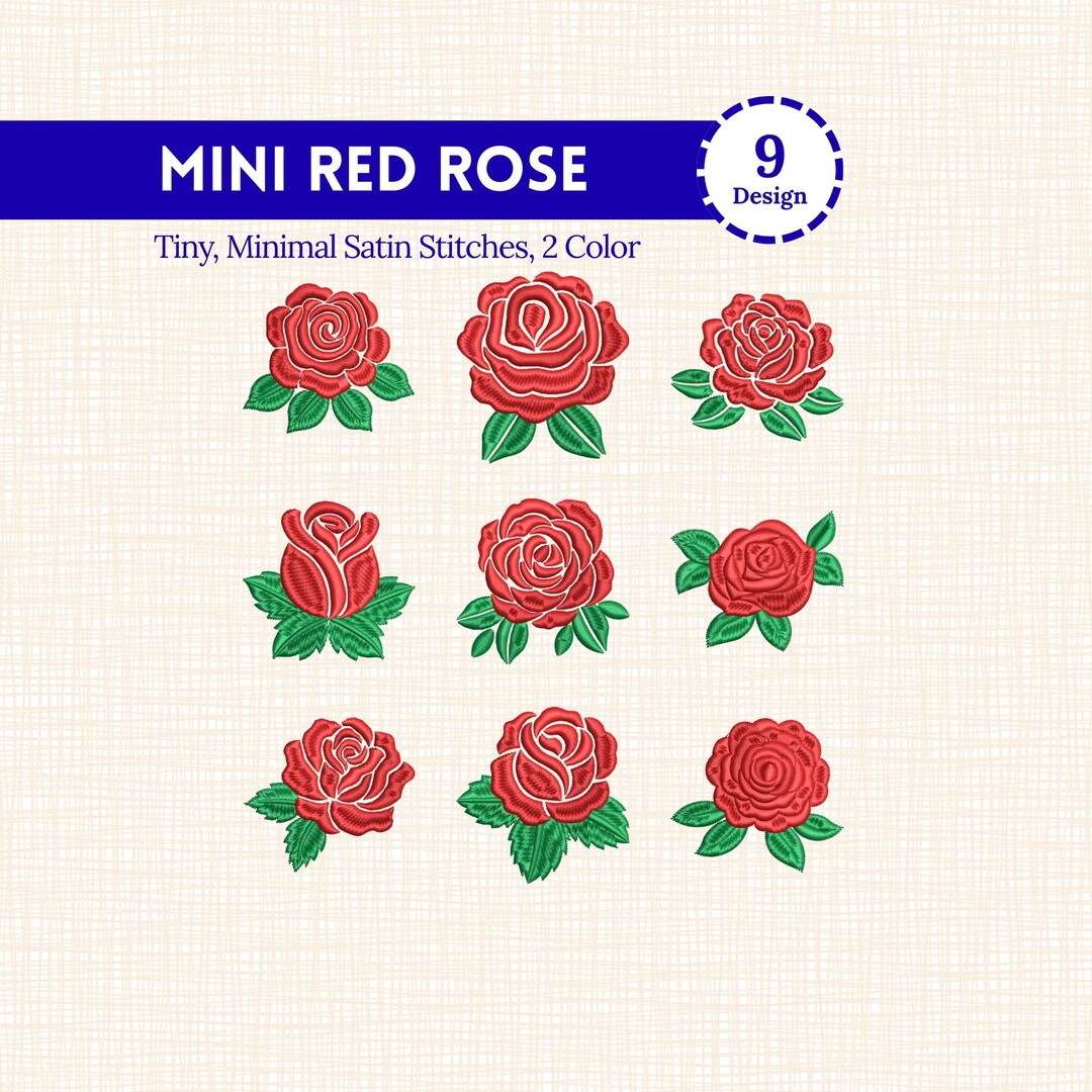 Mini Rose Embroidery Bundle, 9 Tiny Rose Machine Embroidery Files PES ...