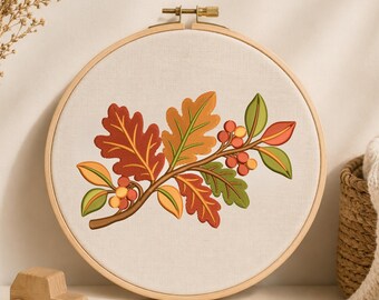 Autumn Leaves Embroidery Design, Fall Leaves Branch Machine Embroidery File, Fall Embroidery Design, 18 Sizes