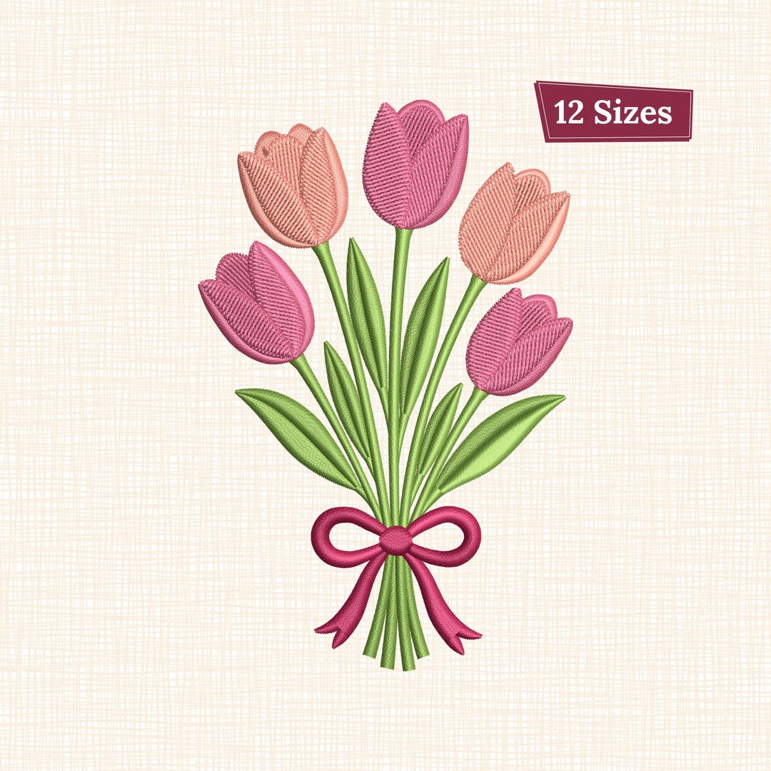Tulip Bouquet Embroidery Design Pink Tulips Floral Bouquet Spring ...