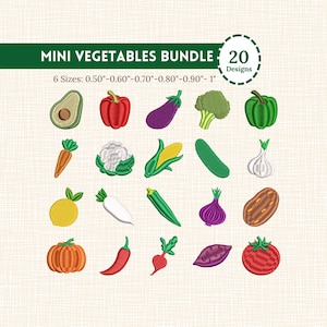 Mini Gemüse Stickmuster: 20 kleine Gemüse Stickmuster Maschinendateien (Instant Download)