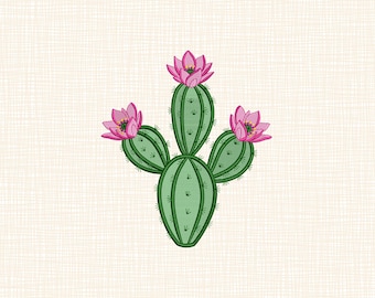 サボテンの花の刺繍デザイン、ボヘミアン砂漠の花の機械刺繍ファイルPES DST JEF花柄5サイズ