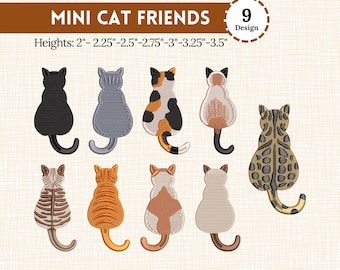 Friends Cat Stickdatei Paket - 9 Mini Katzen Stickdateien, je 7 Größen