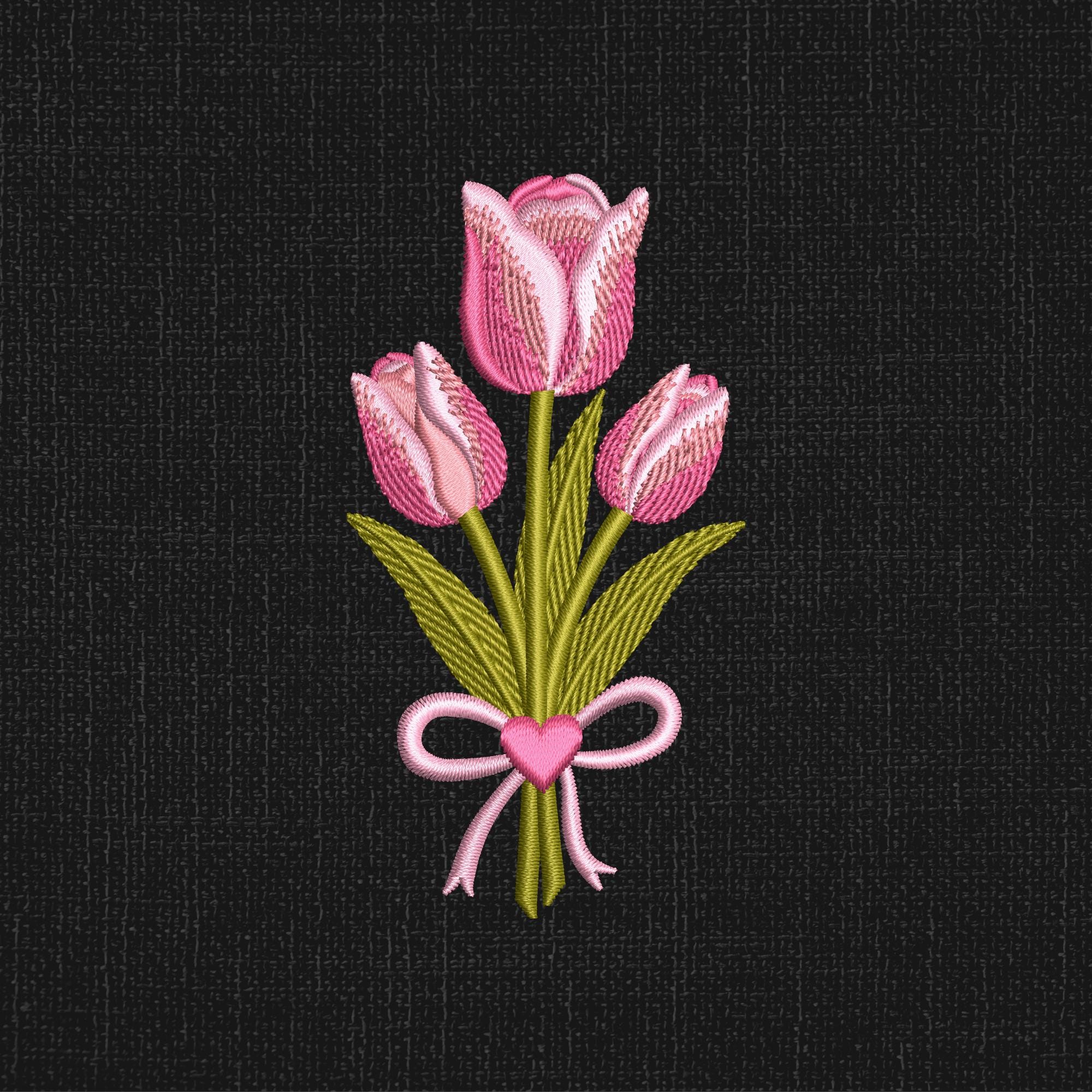Pink Tulip Flower Embroidery Design, Spring Floral Machine Embroidery ...
