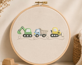 Construction Vehicles Embroidery Design, Little Cars Parade Machine Embroidery Files, Boy Truck Nursery Embroidery Design Pes Dst 12 Sizes
