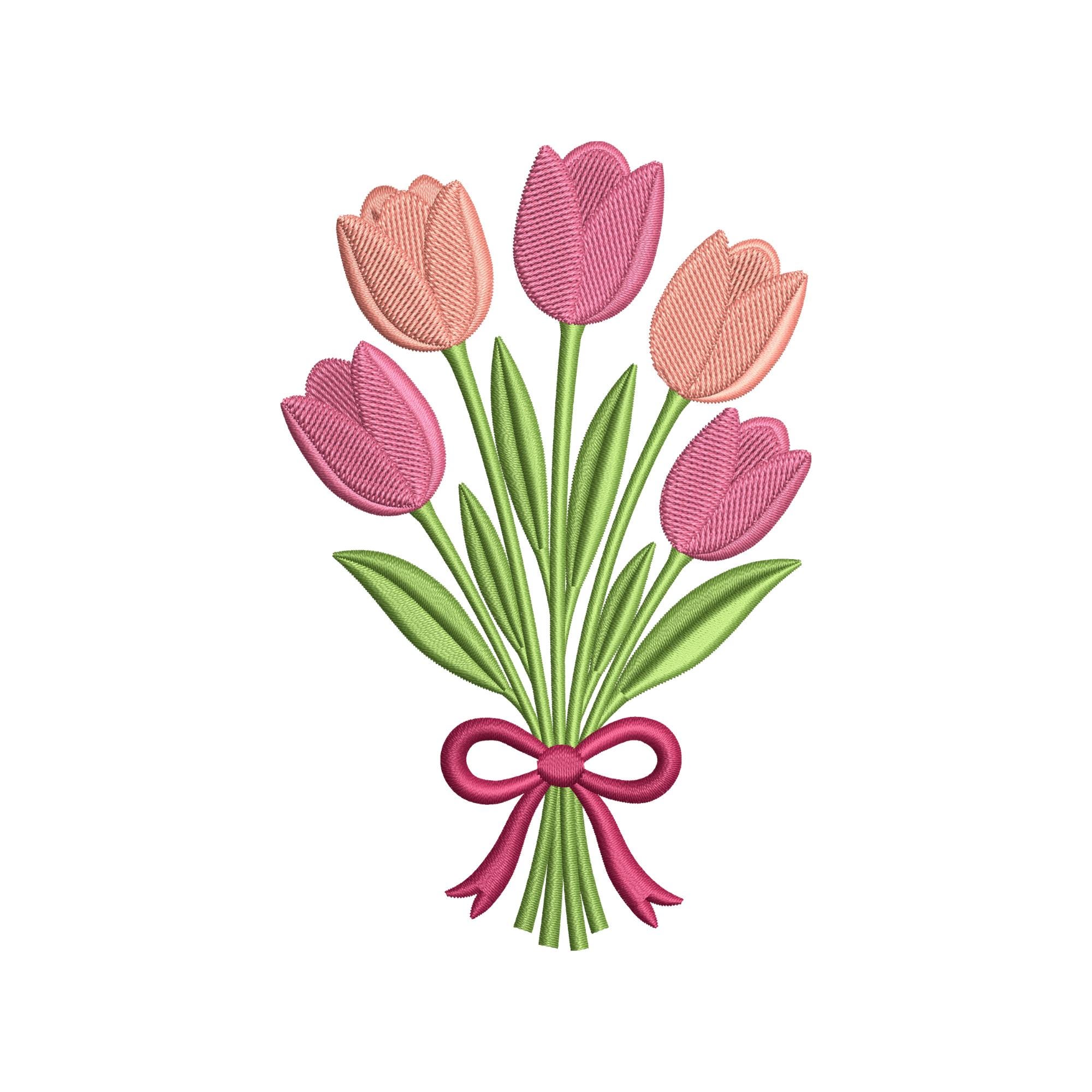 Tulip Bouquet Embroidery Design Pink Tulips Floral Bouquet Spring ...