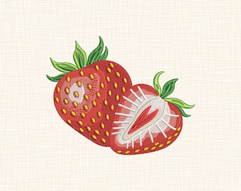 Jordgubbsbroderidesign, realistisk fruktmaskinbroderi, sommarkökshandduk, jordgubbsapplikationsstil, storlek 9