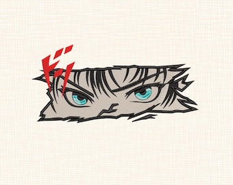 Anime Augen Stickmuster: Manga Stil, zerrissener Effekt (3 Größen, digitaler Download
