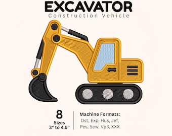 Excavator Embroidery Design Construction Vehicle Machine Embroidery Boy Birthday Truck Files PES DST JEF 8 Sizes Digital Download