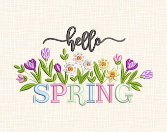 Hello Spring Wildflowers Machine Embroidery Design, 11 Sizes (Digital Download