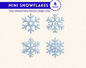 Mini Snowflake Embroidery Design Bundle, Tiny Winter Snowflake Machine Embroidery Design Set, 4 Minimal Snowflakes, Pes Dst Jef 4 sizes each