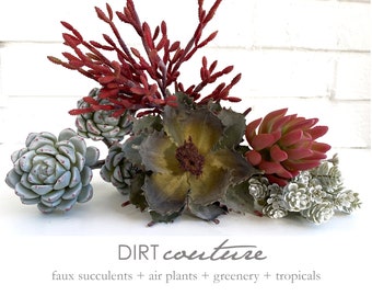 Red succulent collection, agave, red pencil plant, white sedum, gray hens and chick, artificial