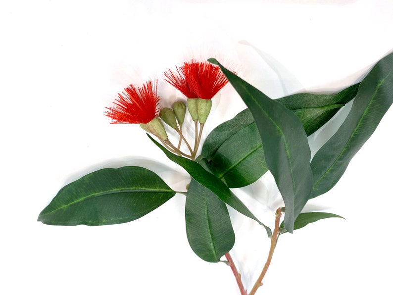 Flowering eucalyptus, faux, eucalyptus spray, eucalyptus leaves, eucalyptus flower, eucalyptus, faux eucalyptus, artificial eucalyptus, red image 2