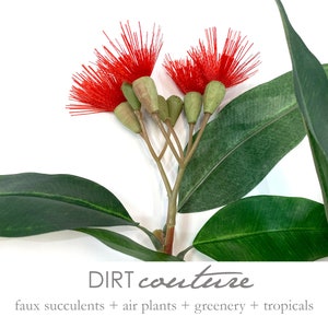 Flowering eucalyptus, faux, eucalyptus spray, eucalyptus leaves, eucalyptus flower, eucalyptus, faux eucalyptus, artificial eucalyptus, red image 1