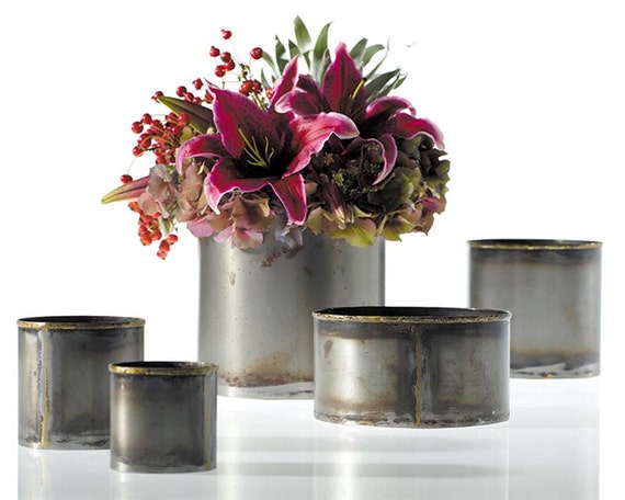 Rustic Metal Vase Flower Vase Cache Pot Bud Vase Tin Etsy