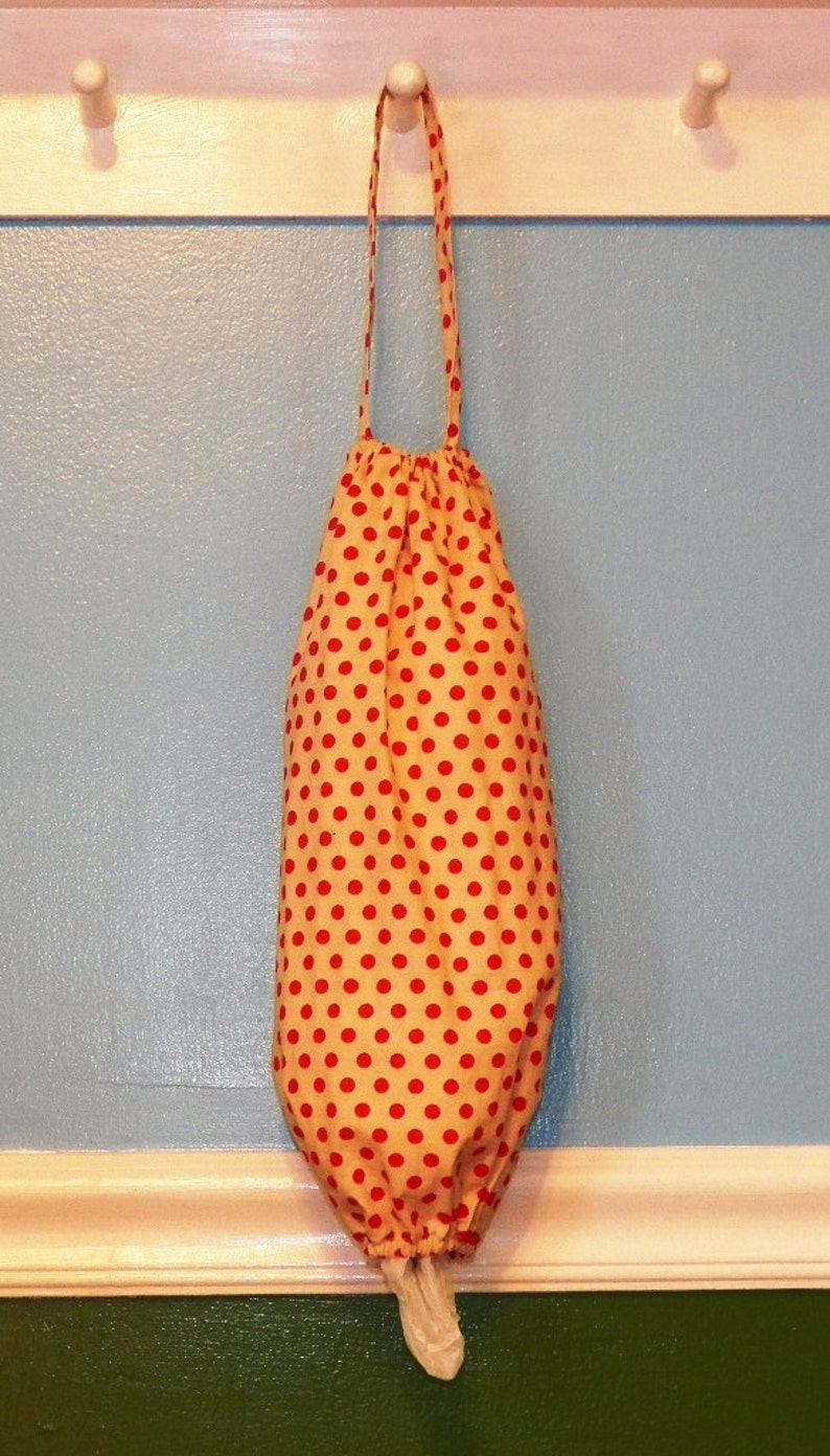 Red & Cream Polka Dot Distributeur de sacs dépicerie Porte-sac en plastique Inv 7011 image 2