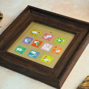 Présentoir de timbres Toy Story vintage, encadré, collection de timbres de la poste japonaise dans une boîte d'art mural, décoration d'intérieur et cadeau nostalgique, style japonais