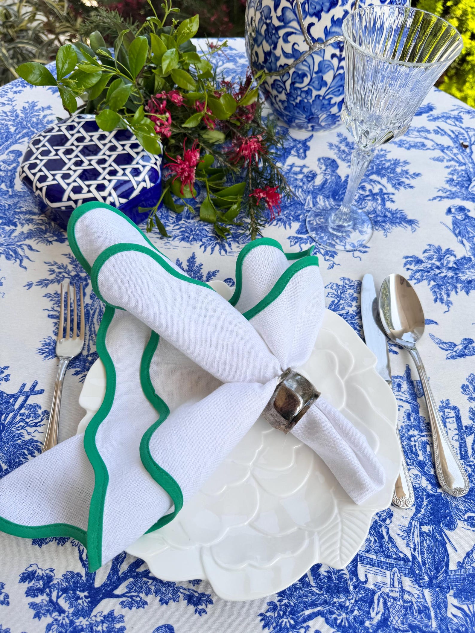 Brown Linen Napkins with Orange Embroidered Trim